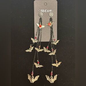 New handmade gothic bat dangle statement earrings